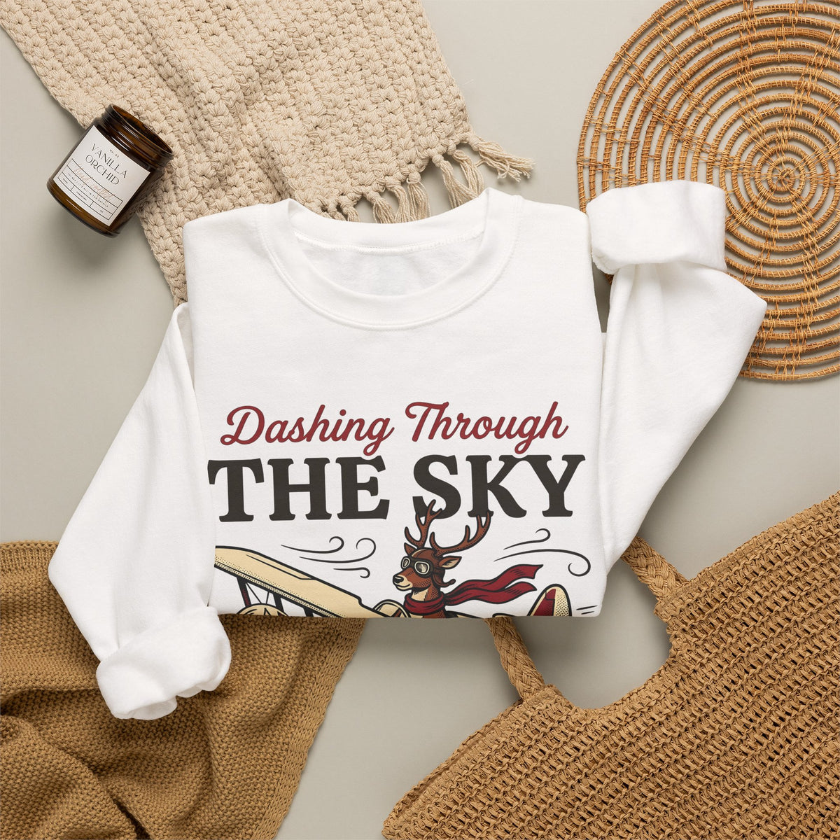 Deer Airplane Sweatshirt Christmas Celebration Gift Women Rustic Sweatshirt Fawn Sweatshirt Noel Fan Vintage Sweatshirt Party Graphic Classic Neckwear Sweatshirt
