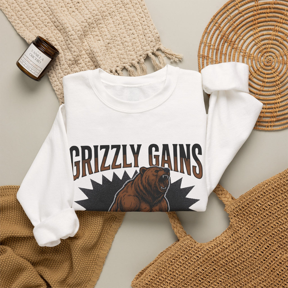 Bulky Bear Sweatshirt Fitness Training Gift Women Bold Print Sweatshirt Teddy Bear Sweatshirt Gym Enthusiast Typography Sweatshirt Workout Graphic Hand Drawn
