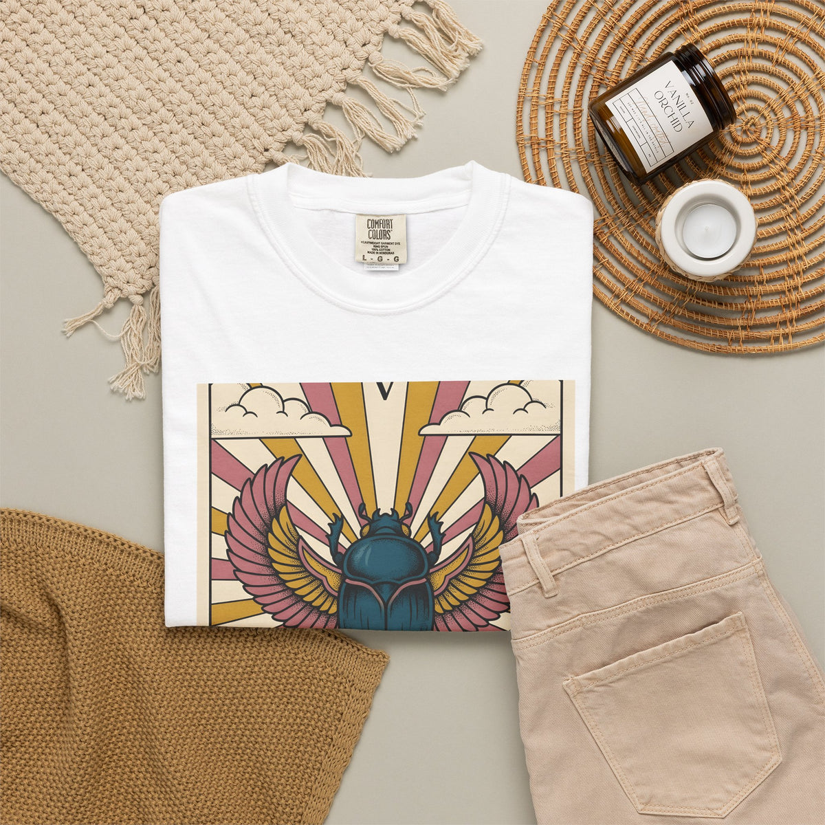 Beetle T-Shirt Boho Chic Esoteric Gift Women Divination Card T-Shirt Bug T-Shirt Bohemian Fan Tarot T-Shirt Mystical Graphic Hand Drawn Crescent