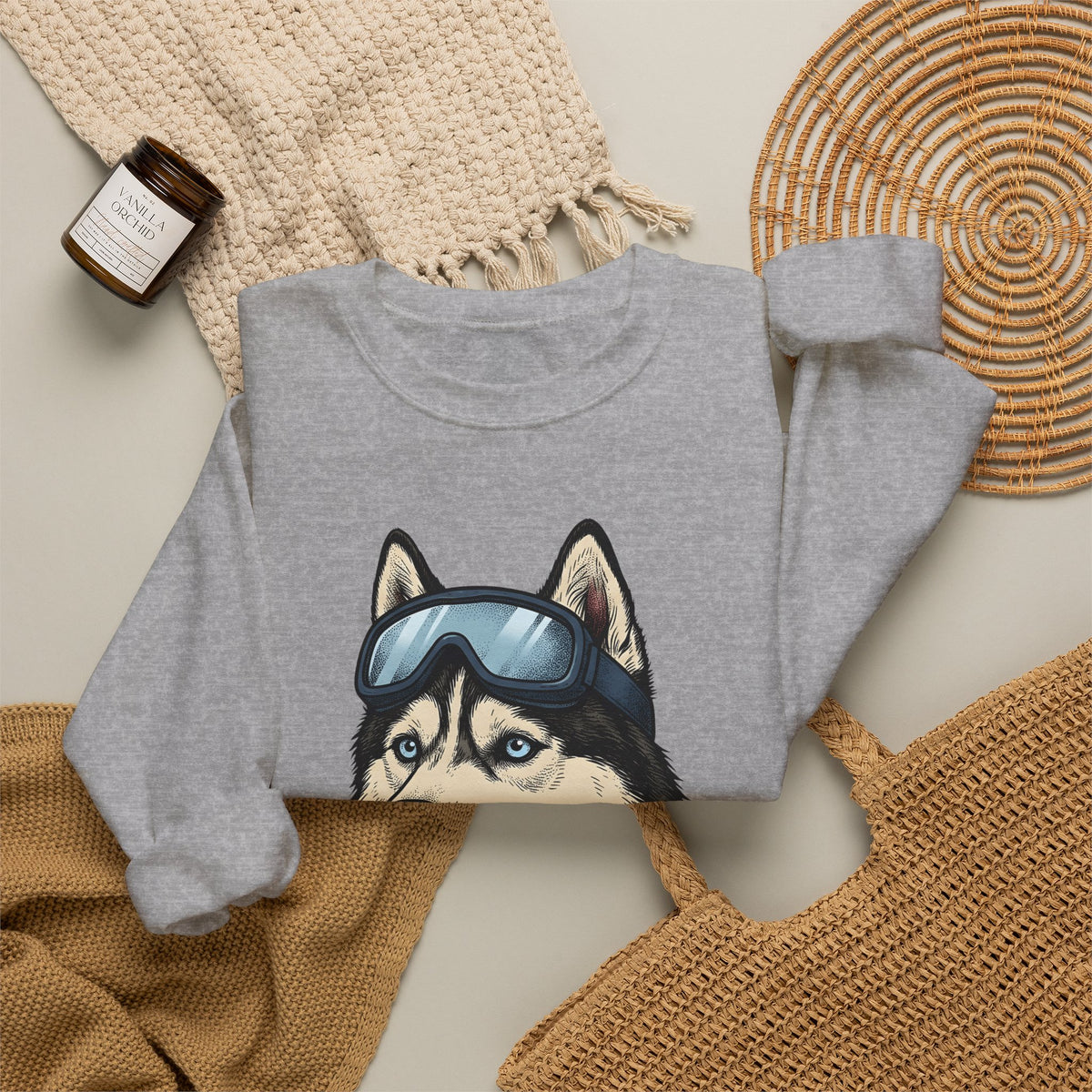 Husky Wolf Sweatshirt Dog Snow Gift Women Line Art Sweatshirt Wolfdog Sweatshirt Dog Fan Siberian Graphic Sweatshirt Hand Drawn Neckerchief Sweatshirt