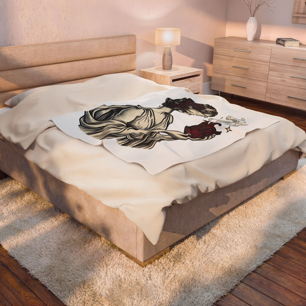 Goddess Love Blanket Boho Chic Magical Gift Women Sketch Blanket Divine Love Blanket Bohemian Fan Drawing Design Illustration Classic Bloom Blanket