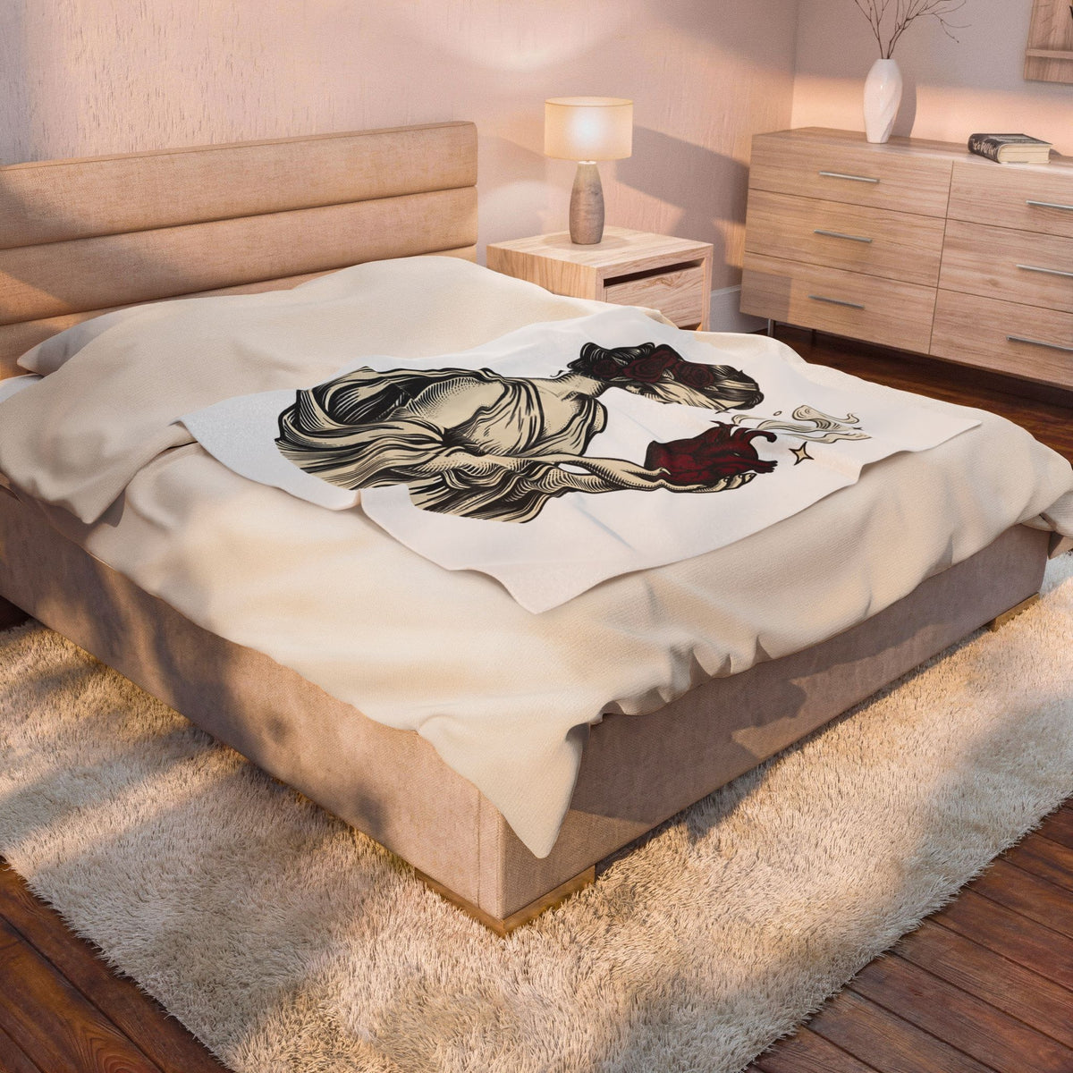 Goddess Love Blanket Boho Chic Magical Gift Women Sketch Blanket Divine Love Blanket Bohemian Fan Drawing Design Illustration Classic Bloom Blanket