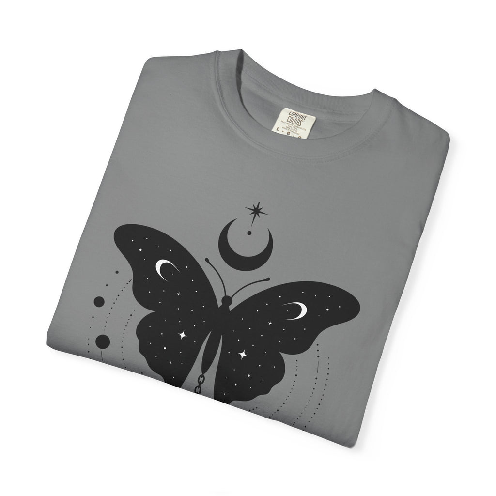 Butterfly Stone T-Shirt Boho Chic Supernatural Gift Women Mystical T-Shirt Rock T-Shirt Bohemian Fan Magical T-Shirt Occult Graphic Sleek Lunar