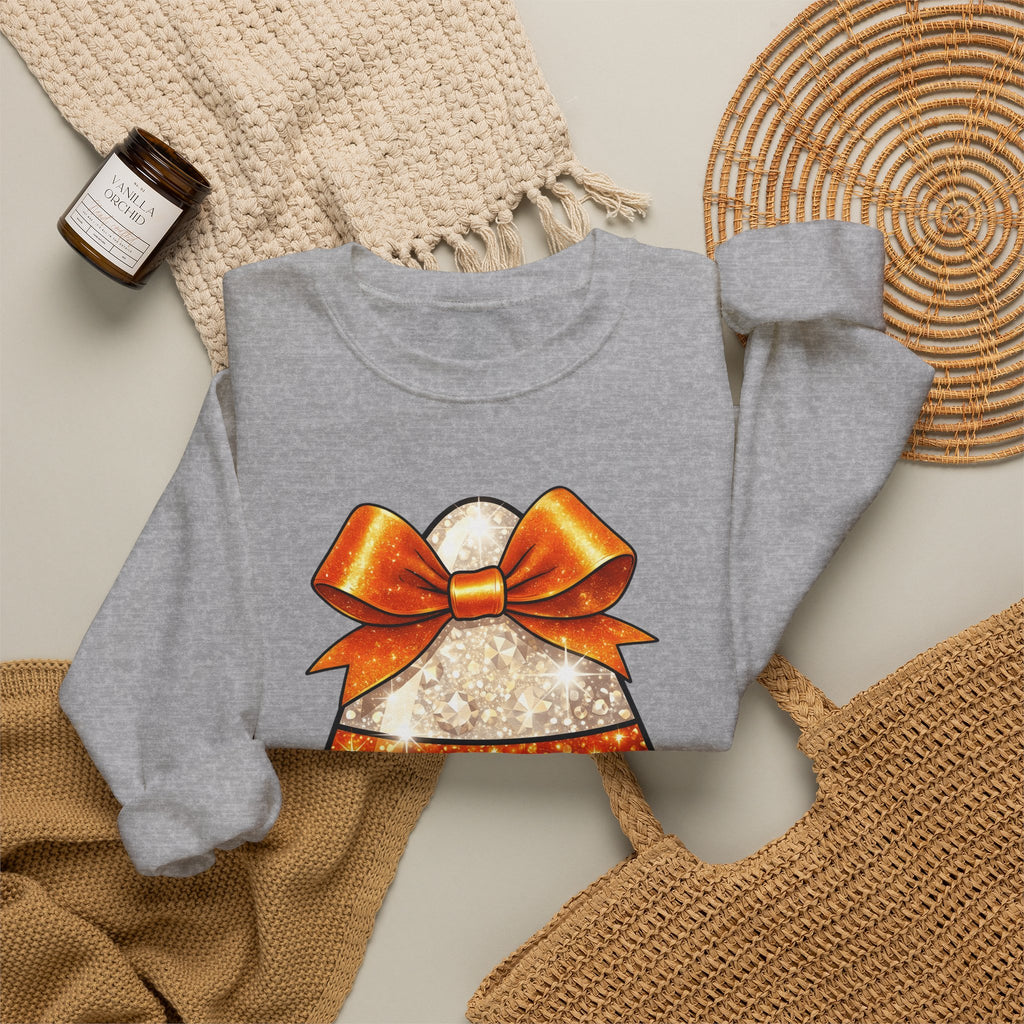 Candy Corn Sweatshirt Halloween Candy Gift Women Glitter Sweatshirt Triangular Corn Sweatshirt Spooky Fan Sparkling Sweatshirt Sweets Graphic Kawaii Bow Sweatshirt