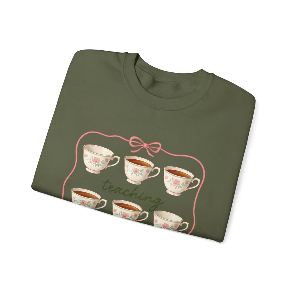 Floral Teacup Sweatshirt Teachers Coffee Gift Women Vintage Sweatshirt Teacup Sweatshirt Educator Enthusiast Retro Sweatshirt Caffeine Graphic Hand Drawn Bow