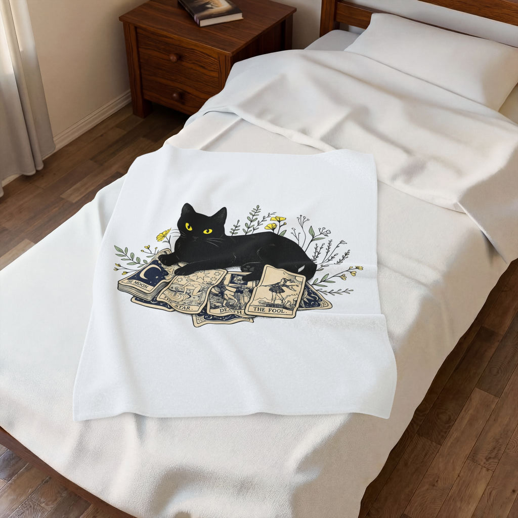 Black Cat Blanket Cat Witchcraft Gift Women Botanical Blanket Cat Blanket Feline Fan Botanical Blanket Occult Graphic Vintage Tarot Cards Blanket