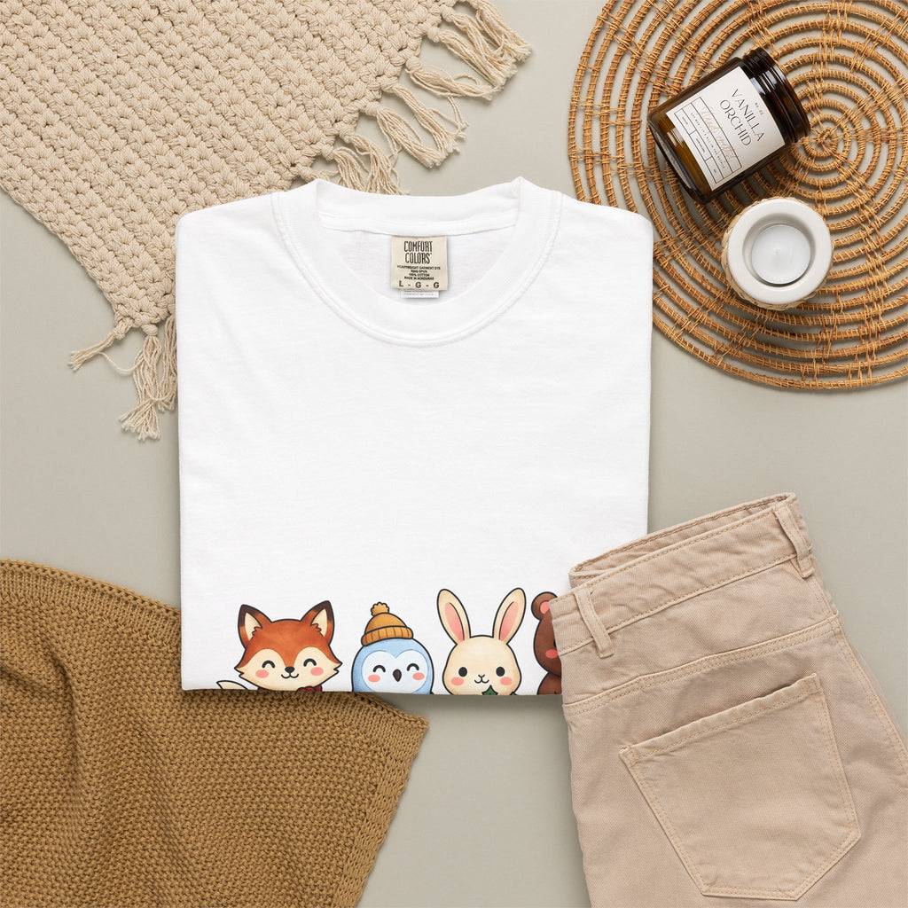 Forest Creatures T-Shirt Christmas Wildlife Gift Women Adorable T-Shirt Woodland T-Shirt Xmas Fan Cute T-Shirt Animal Graphic Comic Mistletoe