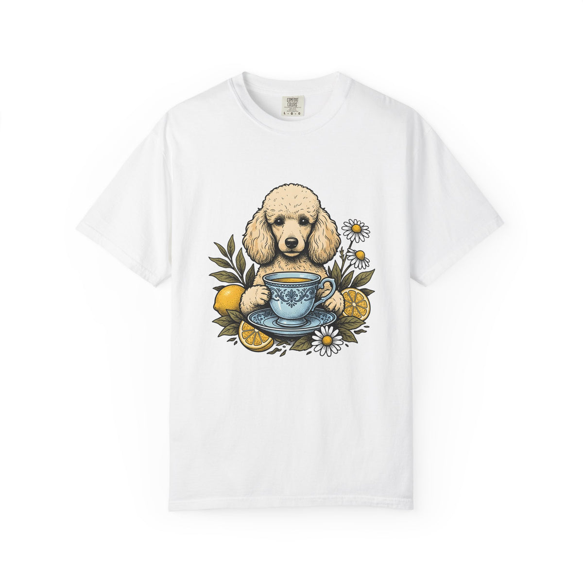 Poodle Tea T-Shirt T-Shirt Dog Flower Gift Women Retro T-Shirt Tea Cup T-Shirt Canine Fan Poodle T-Shirt T-Shirt Floral Graphic Sketch Citrus T-Shirt