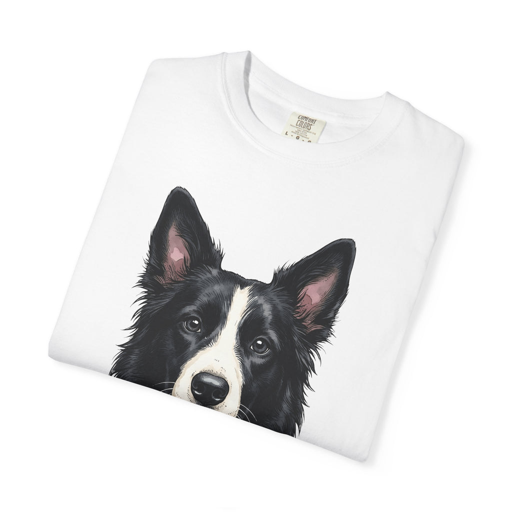 Border Collie Puppy T-Shirt Dog Pets Gift Women Line Art T-Shirt Puppy T-Shirt Dog Fan Collie T-Shirt Animal Graphic Hand Drawn Woven Collar T-Shirt