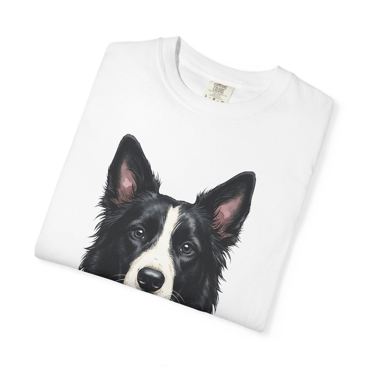 Border Collie Puppy T-Shirt Dog Pets Gift Women Line Art T-Shirt Puppy T-Shirt Dog Fan Collie T-Shirt Animal Graphic Hand Drawn Woven Collar T-Shirt