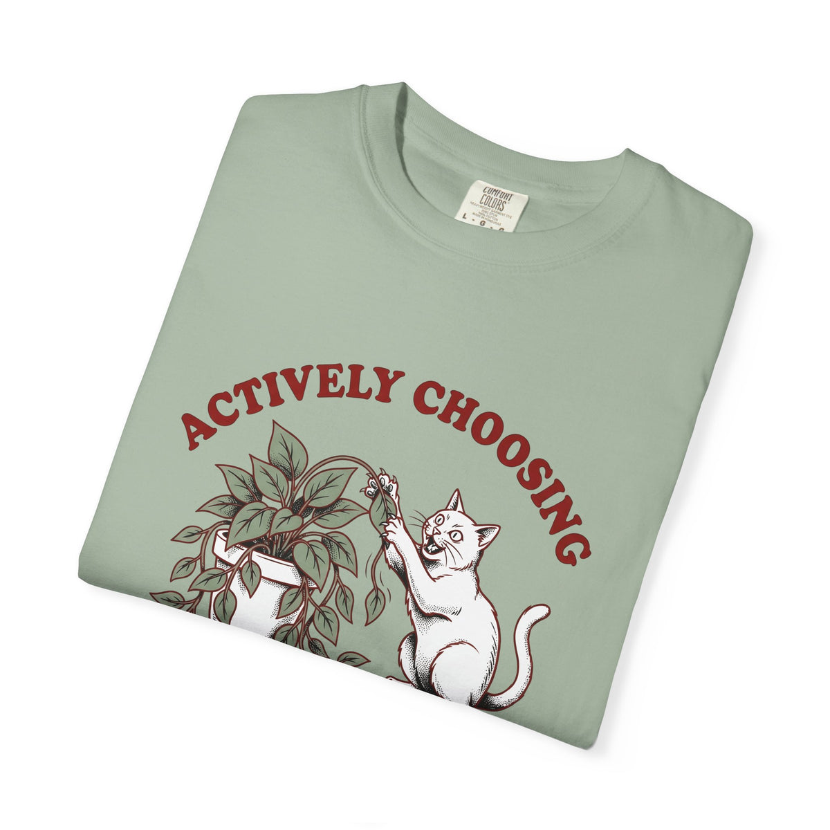 Feline Foliage T-Shirt Cat Comedy Gift Women Classic T-Shirt Cat Foliage T-Shirt Cat Fan Vintage T-Shirt Humor Graphic Ink Drawing Potted Plant