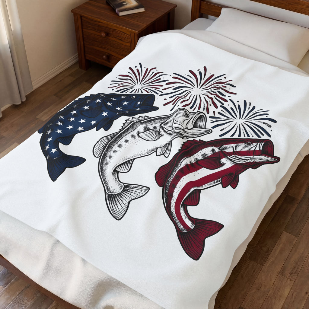 Usa Bass Fish Blanket 4th Of July Fishery Gift Women Rustic Blanket Bass Blanket Independence Day Fan Country Blanket Fishing Graphic Line Art