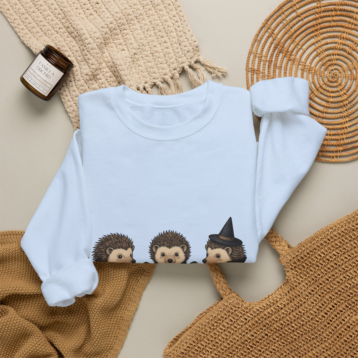 Porcupine Costumes Sweatshirt Halloween Critter Gift Women Lovable Sweatshirt Quill Pig Sweatshirt Horror Fan Quilled Graphic Sweatshirt Ink Drawing Wizard Hat