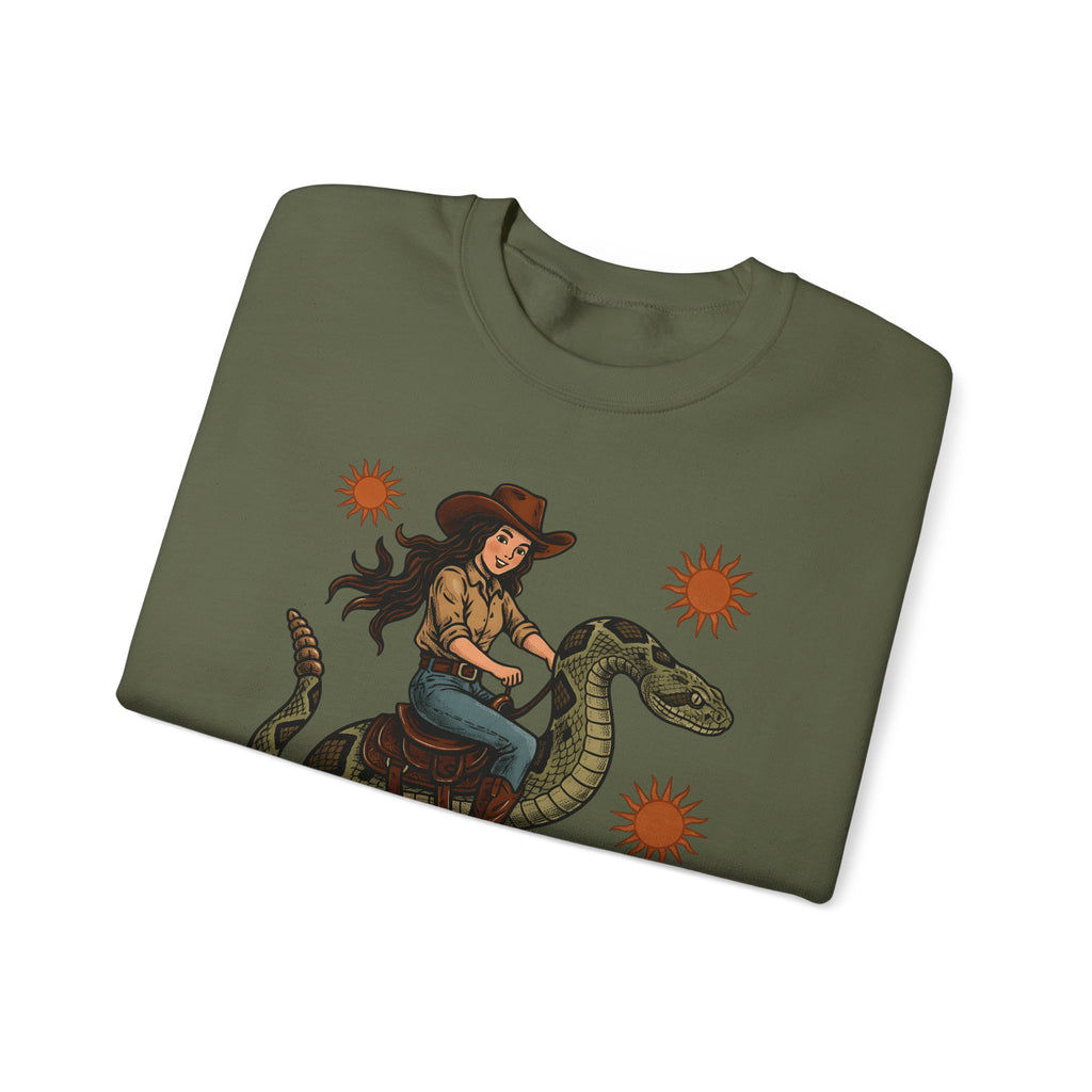 Cowgirl Serpent Sweatshirt Cowgirl Wildlife Gift Women Cowboy Sweatshirt Snake Sweatshirt Rodeo Fan Western Sweatshirt Animal Graphic Retro Sunshine Sweatshirt