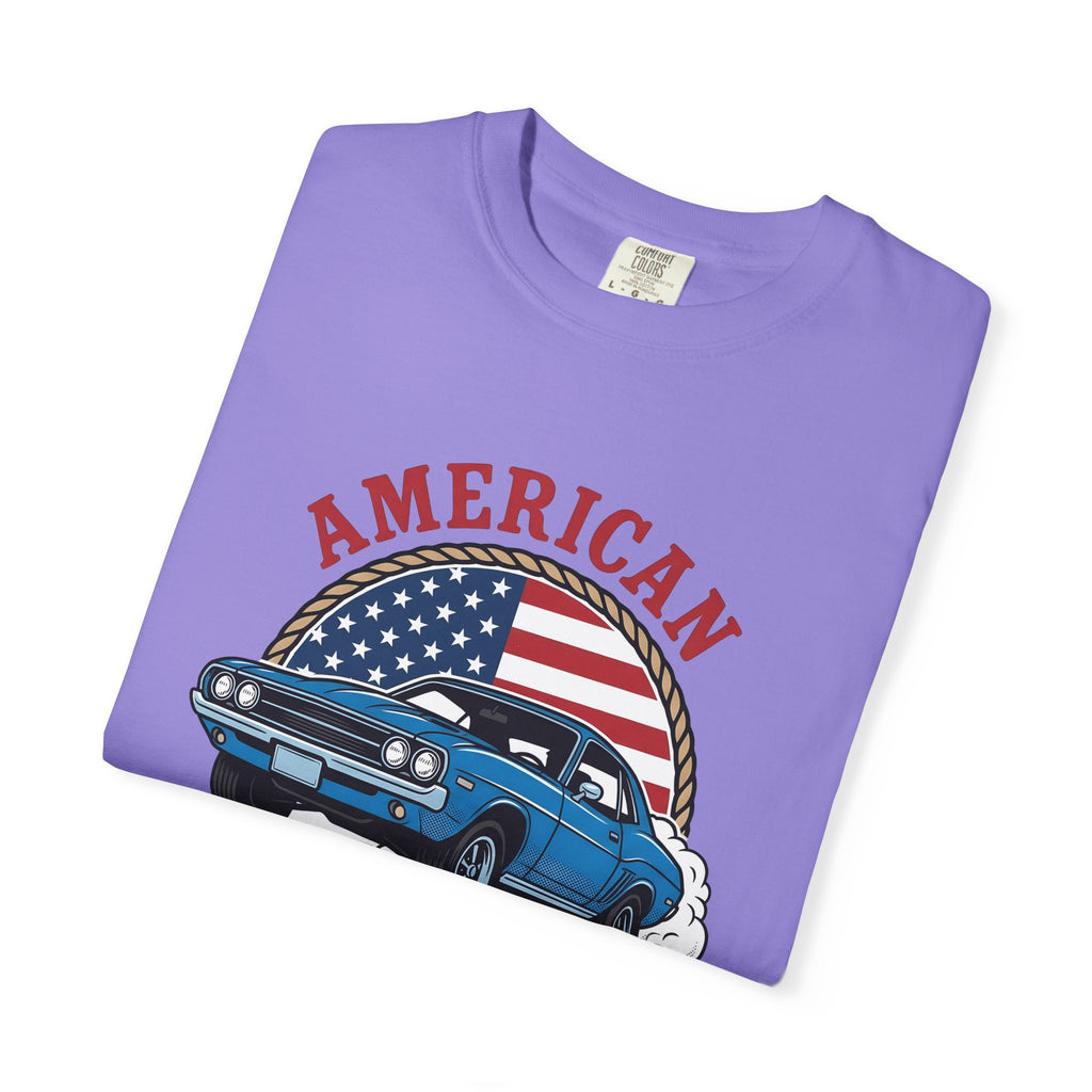 Muscle Car T-Shirt America Automotive Gift Women Vintage T-Shirt Hot Rod T-Shirt Patriot Enthusiast Classic T-Shirt Car Graphic Retro American Flag