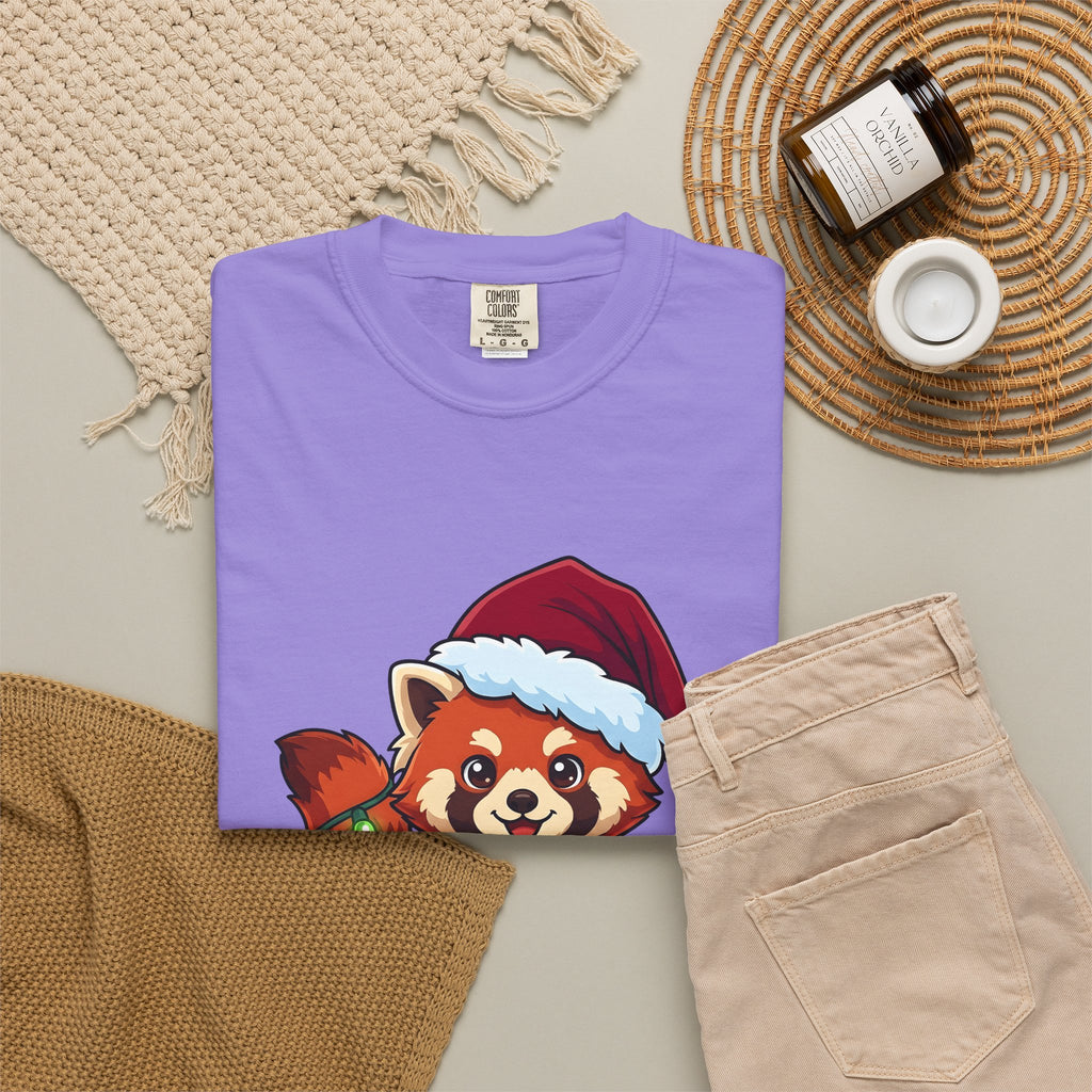 Red Panda Animals Festive Gift Chibi Panda Wildlife Fan Cartoon Holiday Animated Xmas Lights T-Shirt