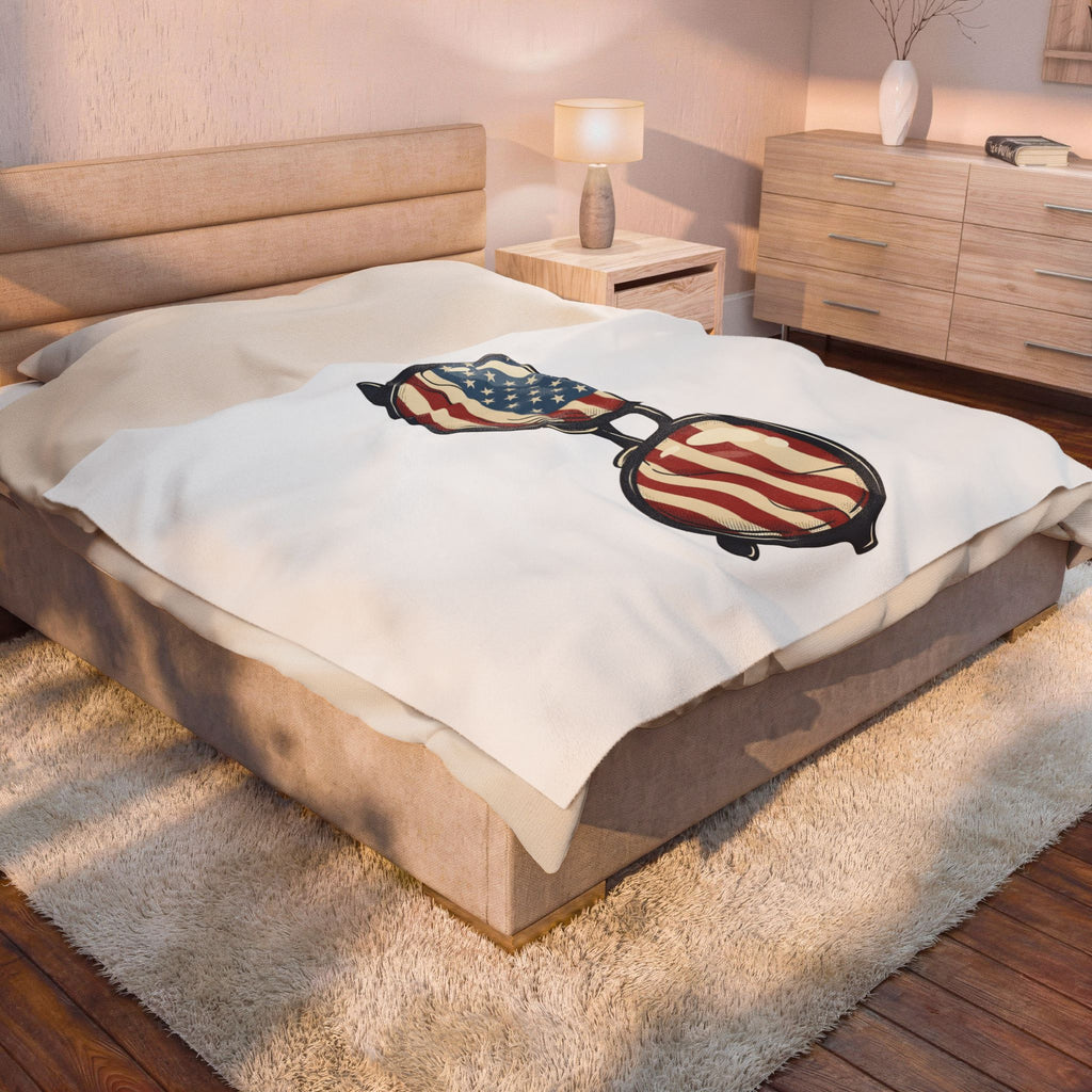 Sunglass Aviators Blanket 4th Of July Freedom Gift Women Hand Drawn Blanket Shades Blanket Independence Day Fan Illustrated Blanket Liberty Graphic