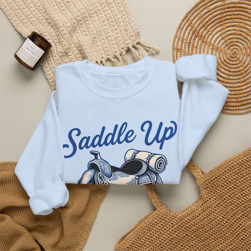Western Saddle Cowgirl Western Gift Vintage Saddle Cowboy Fan Rodeo Country Hand Drawn Bedroll Sweatshirt