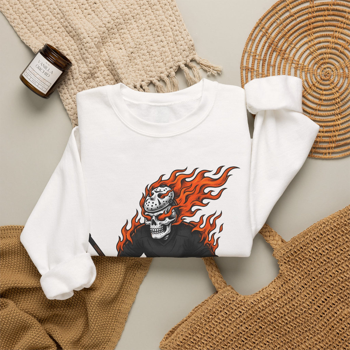 Burning Hockey Goalie Sweatshirt Hockey Skeleton Gift Women Neo Traditional Sweatshirt Goalie Sweatshirt Hockey Fan Hockey Player Sweatshirt Bone Graphic Old