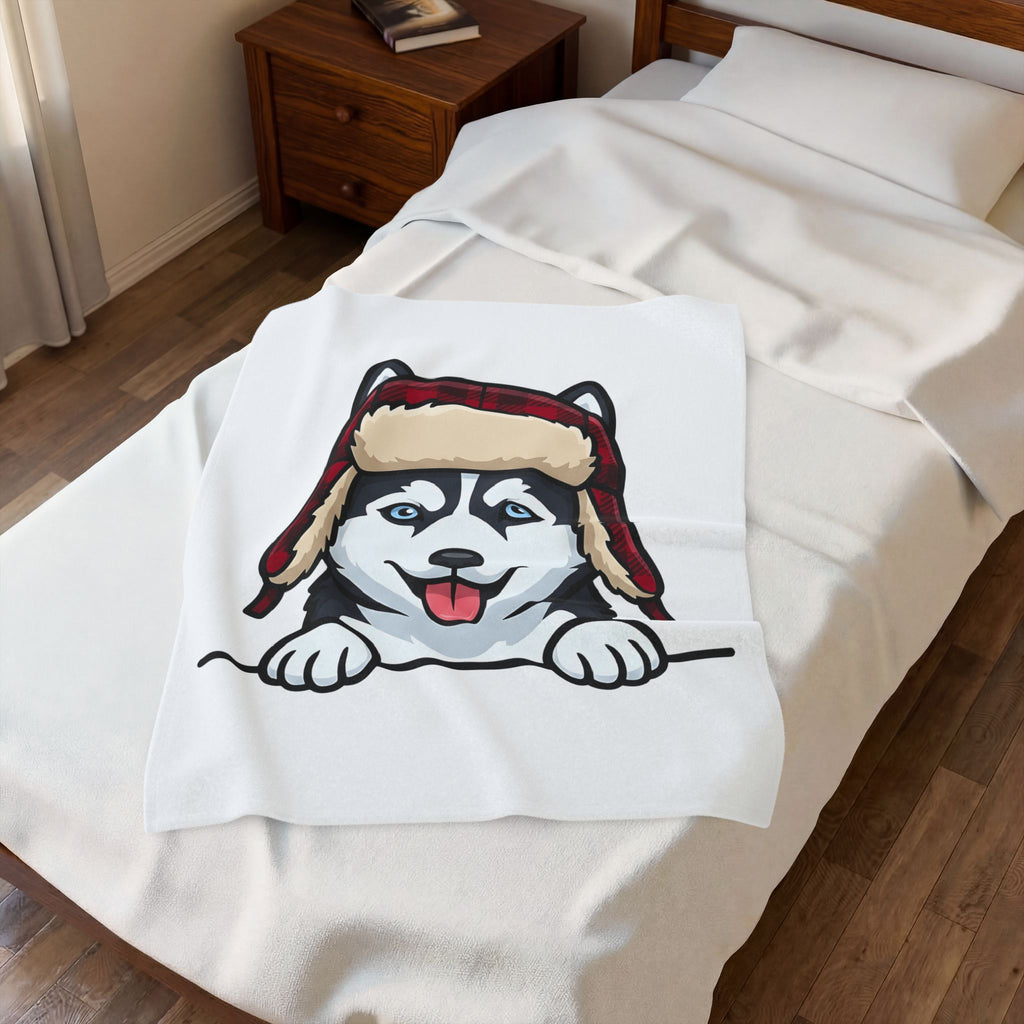 Husky Pup Blanket Dog Companion Gift Women Illustration Blanket Siberian Husky Blanket Dog Fan Husky Graphic Blanket Manga Winter Cap Blanket