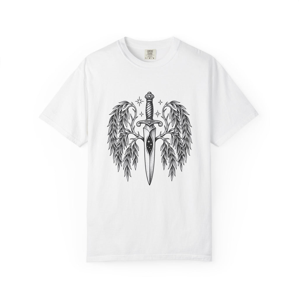 Dagger Wings T-Shirt Boho Chic Gothic Gift Women Tattoo T-Shirt Angel Wings T-Shirt Bohemian Fan Ink T-Shirt Dark Graphic Vintage Stars T-Shirt