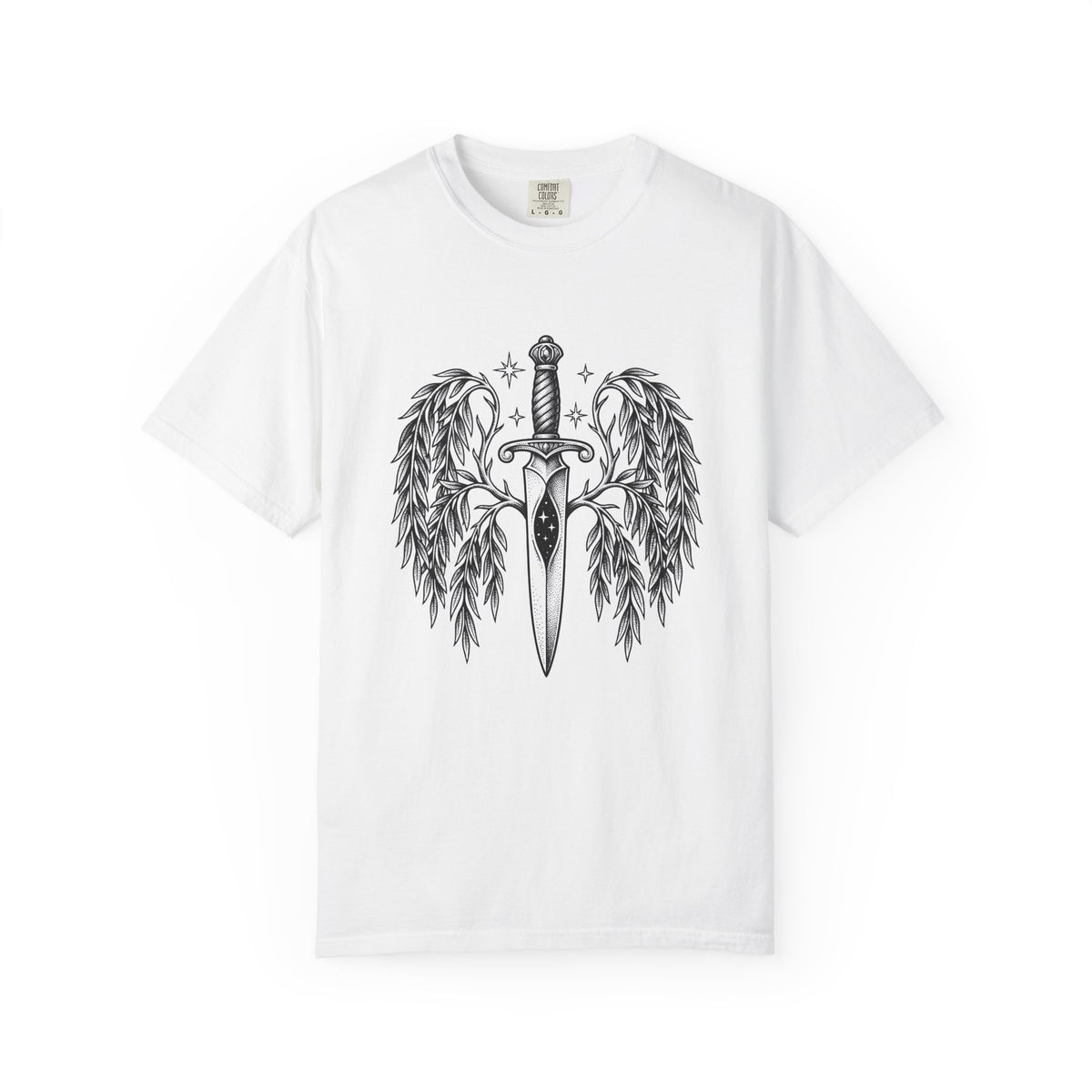 Dagger Wings T-Shirt Boho Chic Gothic Gift Women Tattoo T-Shirt Angel Wings T-Shirt Bohemian Fan Ink T-Shirt Dark Graphic Vintage Stars T-Shirt