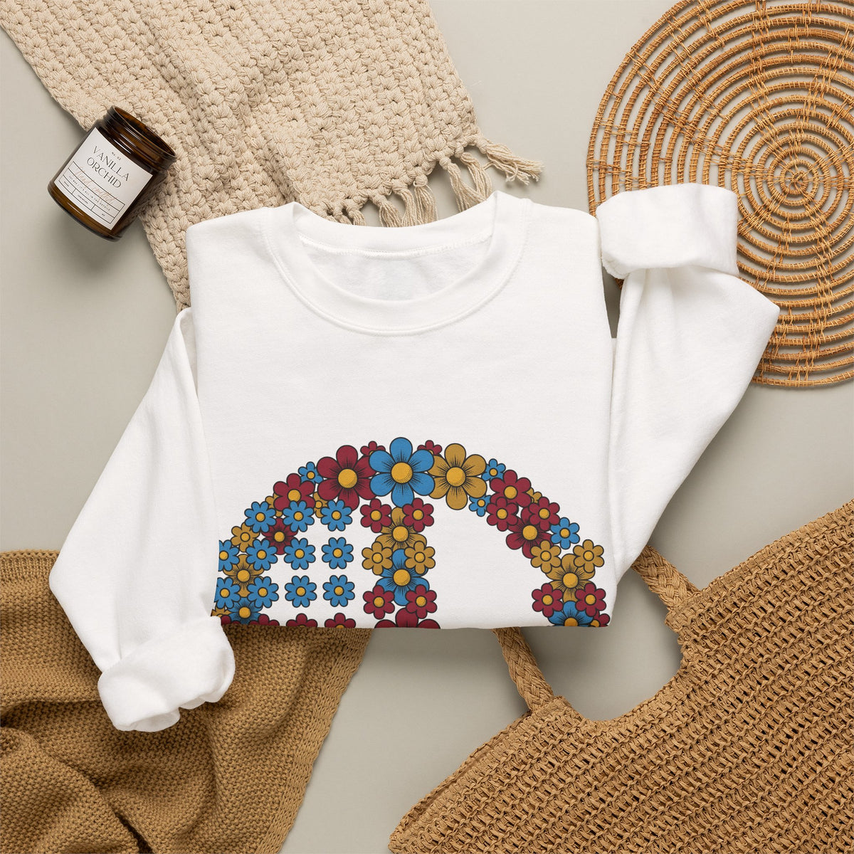 Peace Symbol Flower Sweatshirt N Symbol Gift Women Hippie Sweatshirt Peace Sign Sweatshirt Nature Enthusiast Bohemian Sweatshirt Iconic Graphic Retro Chamomile