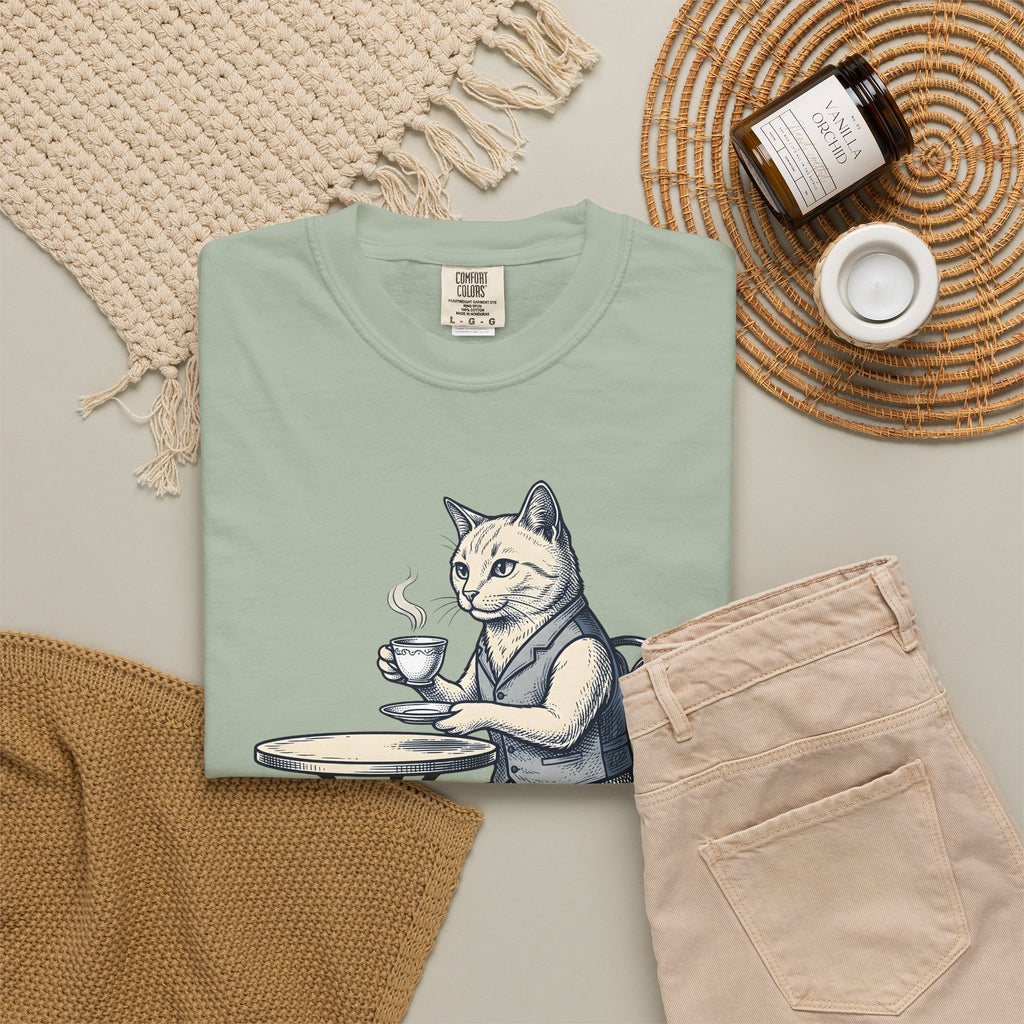 Cat Mocha T-Shirt Coffee Creature Gift Women Nostalgic T-Shirt Kitten T-Shirt Coffee Fan Animal Graphic Doodle Café Bench T-Shirt
