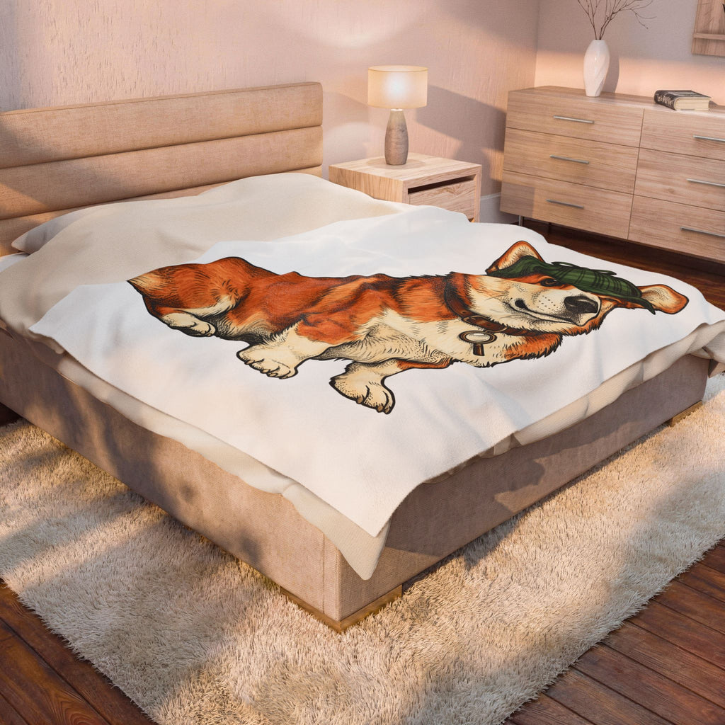 Corgi Puppy Dog Animals Gift Sketch Puppy Dog Fan Canine Doggy Retro Detective Cap Blanket