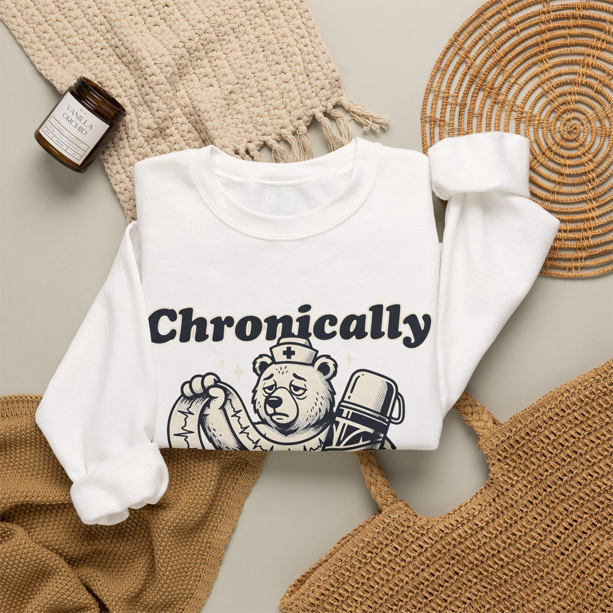 Nurse Bear Sweatshirt Nurses Humor Gift Women Vintage Sweatshirt Teddy Bear Sweatshirt Nursing Enthusiast Retro Sweatshirt Funny Graphic Hand Drawn Coffee Sweatshirt