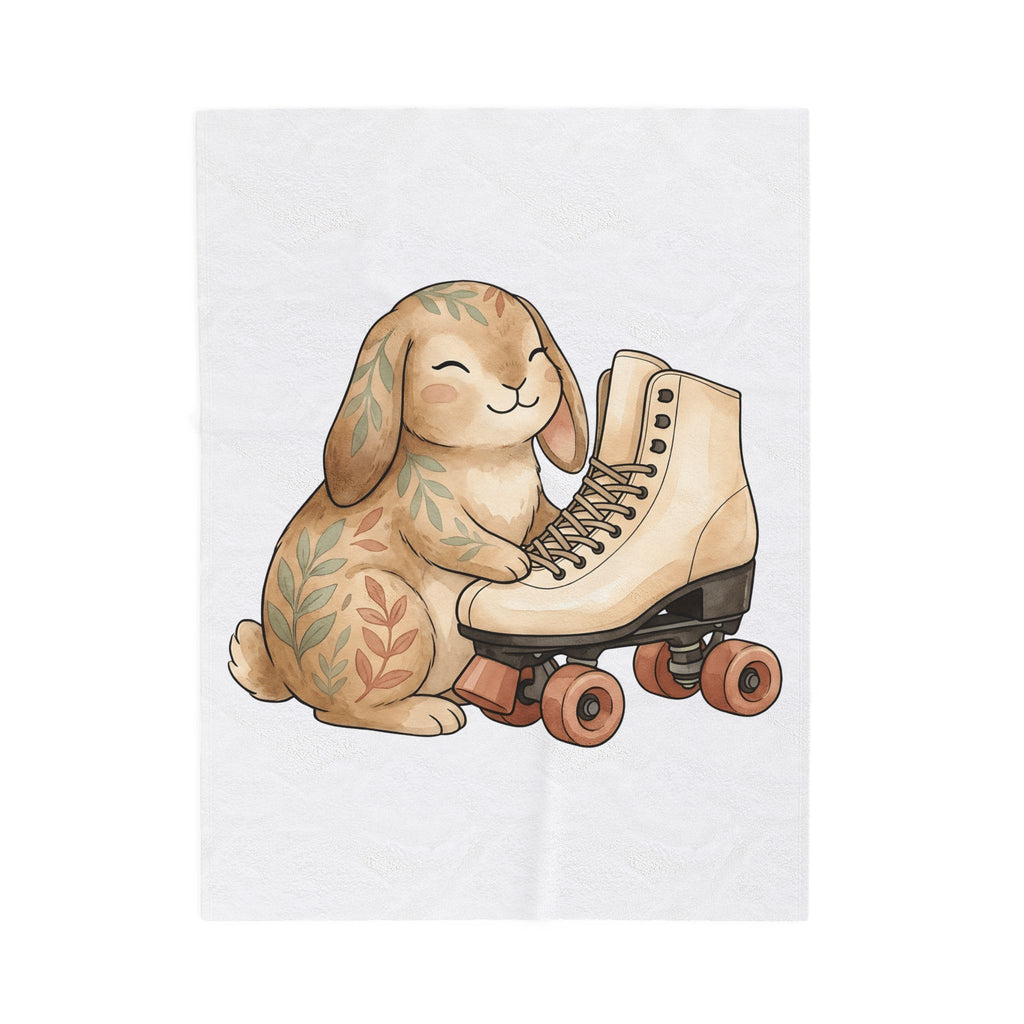 Bunny Skate Sports Fauna Gift Adorable Rabbit Skate Athlete Fan Wildlife Cute Brushstroke Blanket
