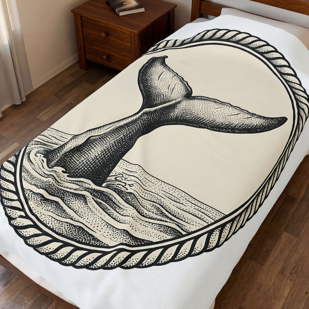 Whale Tail Fin Ocean Creature Gift Old School Fluke Marine Fan Whale Tail Doodle Blanket