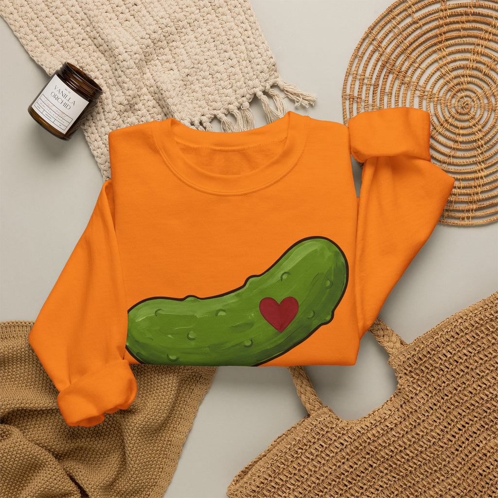 Pickle Illustration Sweatshirt Funny Gastronomy Gift Women Doodle Sweatshirt Dill Sweatshirt Humor Fan Cartoon Sweatshirt Food Graphic Outline Heart Shape