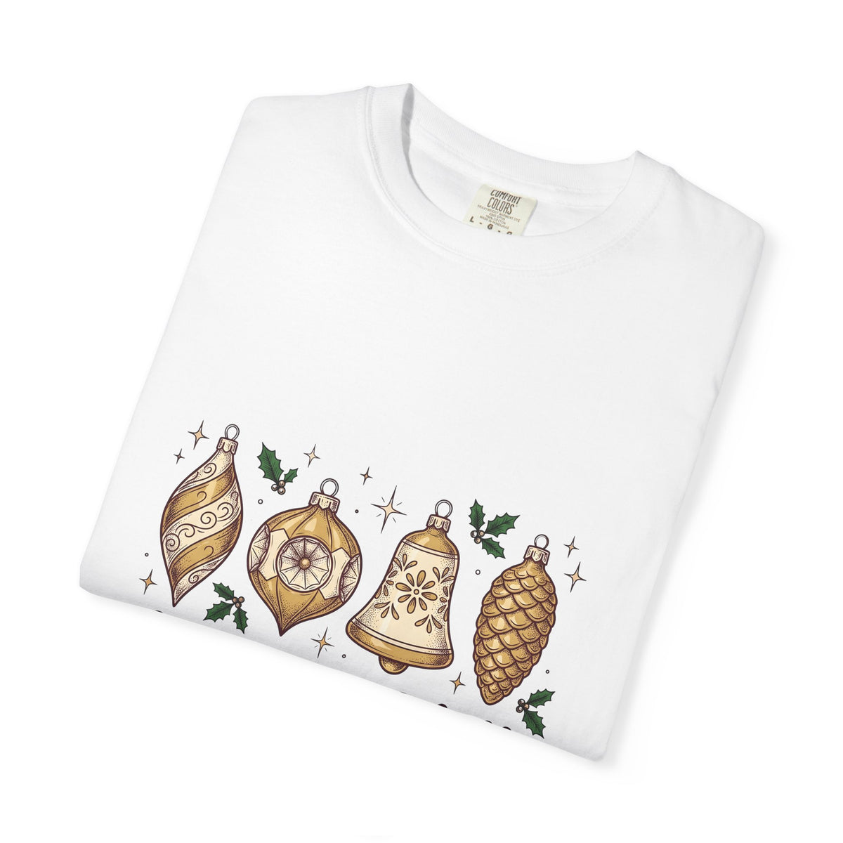 Festive Ornaments T-Shirt Christmas Event Gift Women Line Art T-Shirt Baubles T-Shirt Xmas Fan Illustration Graphic T-Shirt Hand Painted Pine
