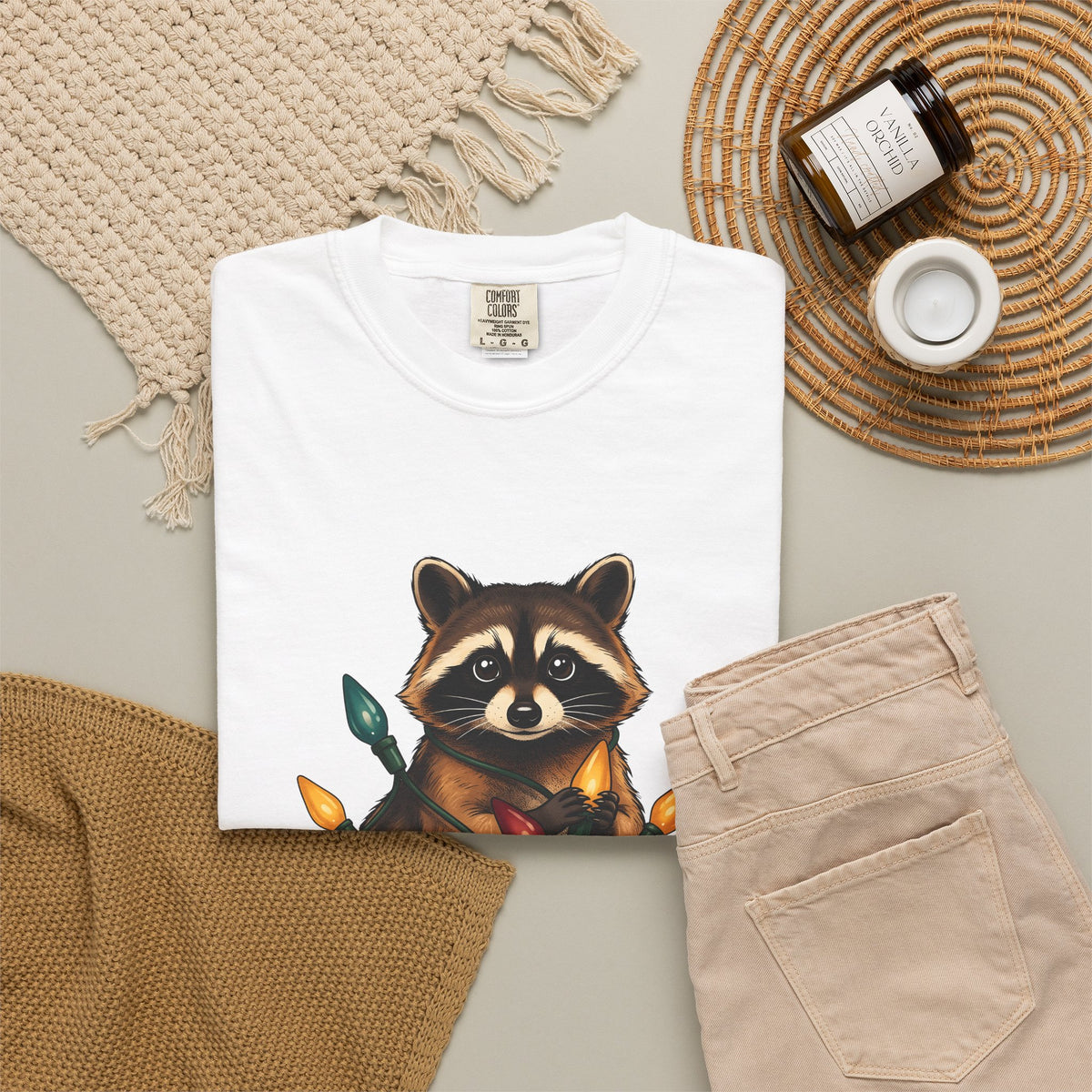 Raccoon Animals Seasonal Gift Playful Trash Panda Wildlife Fan Quirky Christmas Cartoon T-Shirt