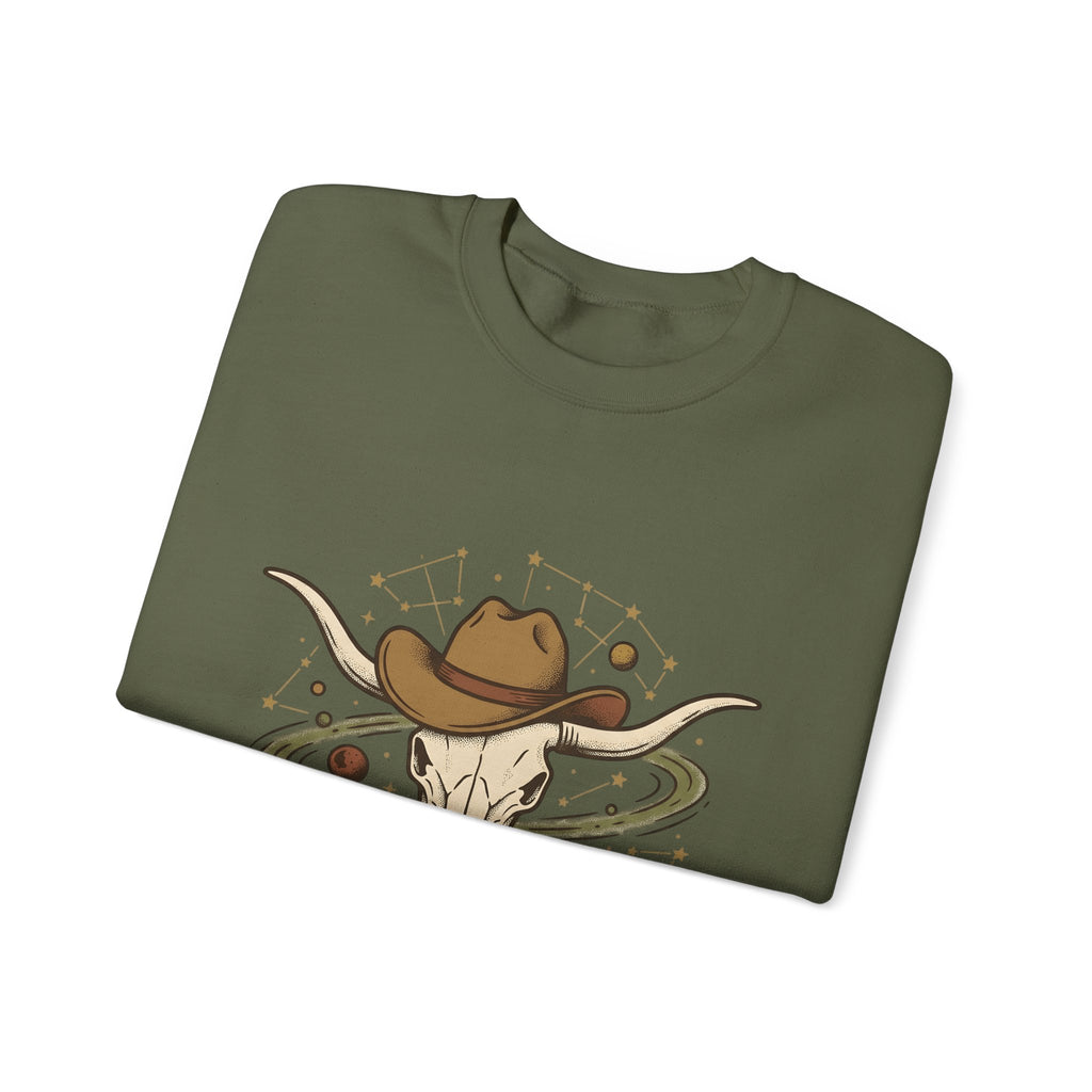 Longhorn Skull Hat Sweatshirt Cowgirl Western Gift Women Vintage Sweatshirt Skullcap Sweatshirt Rodeo Fan Retro Sweatshirt Design Retro Planets Sweatshirt