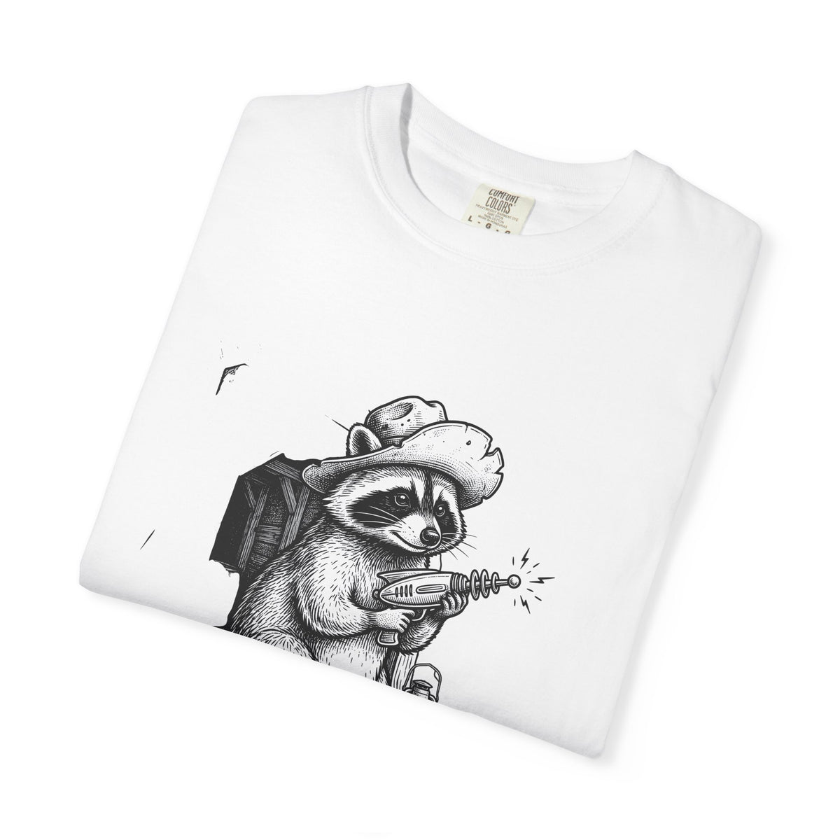 Raccoon Outlaw T-Shirt Raccoon Rodeo Gift Women Cartoon T-Shirt Bandit T-Shirt Raccoon Fan Trash Panda T-Shirt Cowboy Graphic Hand Drawn Ray Gun