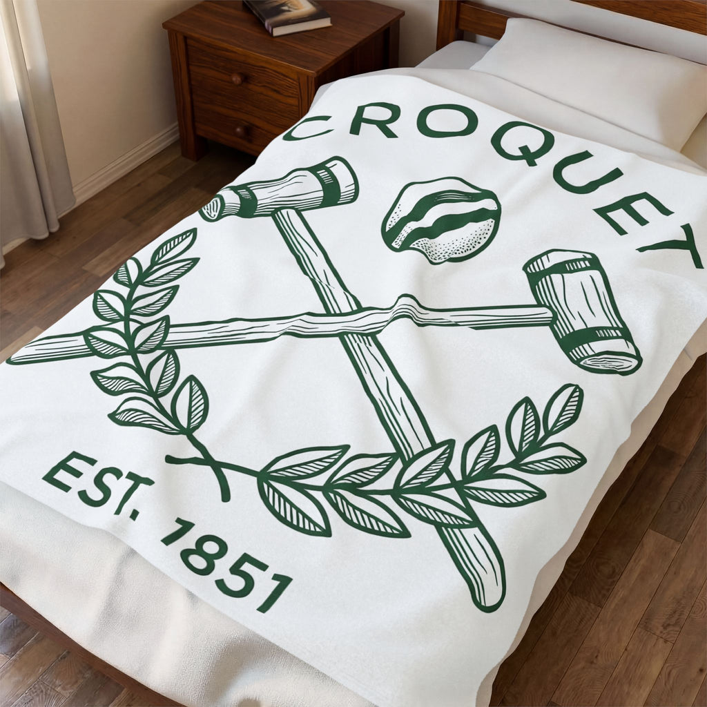 Croquet Mallets Blanket Croquet Lawn Gift Women Vintage Blanket Mallets Blanket Croquet Fan Croquetage Blanket Yard Graphic Hand Drawn Laurel