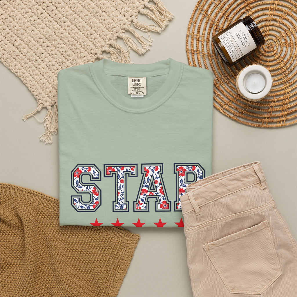 Floral Varsity Letters T-Shirt 4th Of July Summer Gift Women Patriotic T-Shirt Letterman T-Shirt Independence Fan American T-Shirt Seasonal Graphic