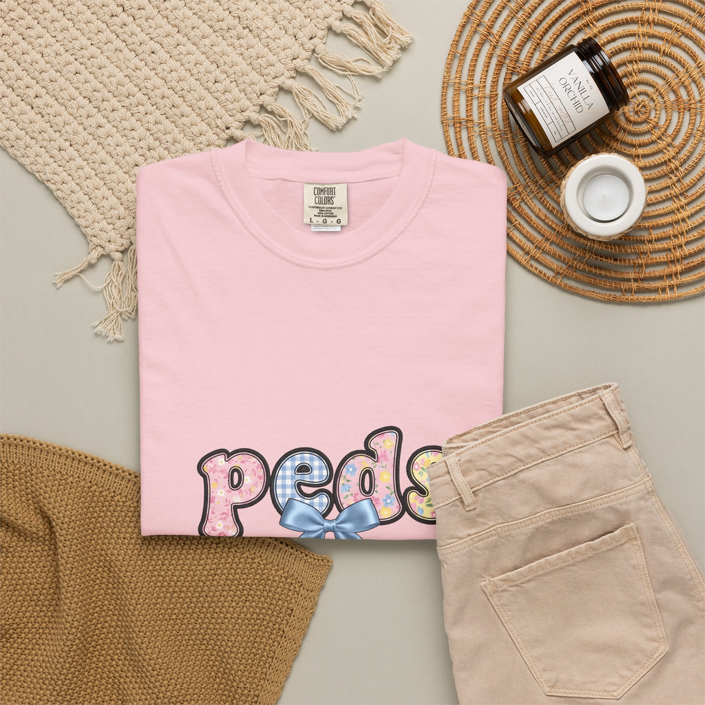 Pastel Fabric Typography T-Shirt Nurse Flower Gift Women Adorable T-Shirt Textile T-Shirt Nursing Enthusiast Typography T-Shirt Floral Graphic Old