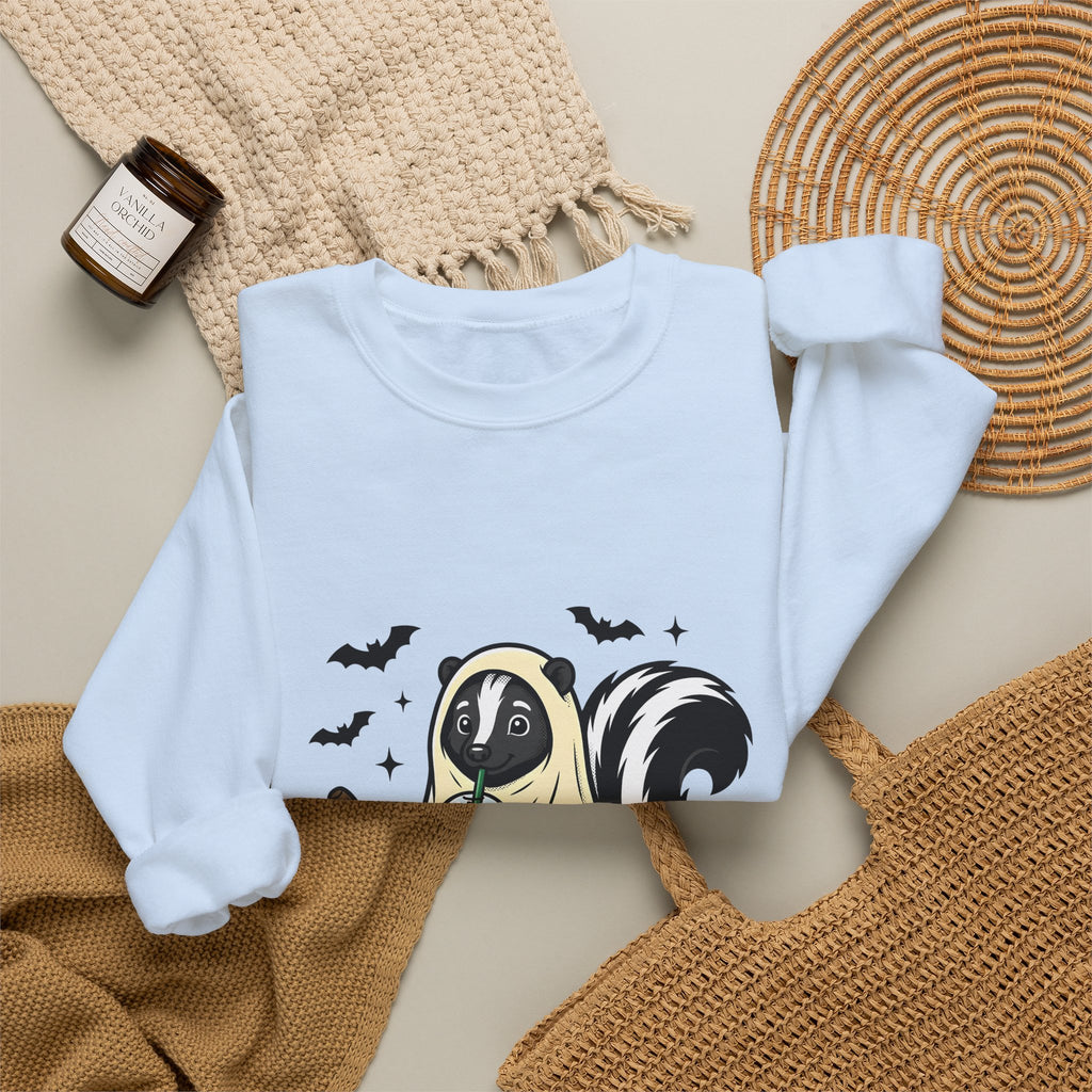 Skunk Ghost Sweatshirt Halloween Animal Gift Women Cartoon Sweatshirt Specter Sweatshirt Horror Fan Spooky Sweatshirt Creature Graphic Vintage Pumpkin Sweatshirt