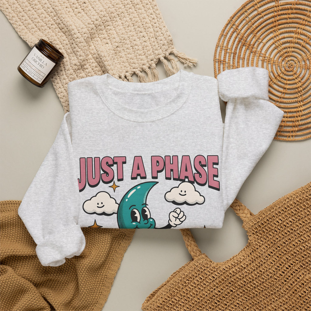 Moon Character Funny Stars Gift Hand Drawn Lunar Humor Fan Illustrated Celestial Sketch Cheerful Sweatshirt