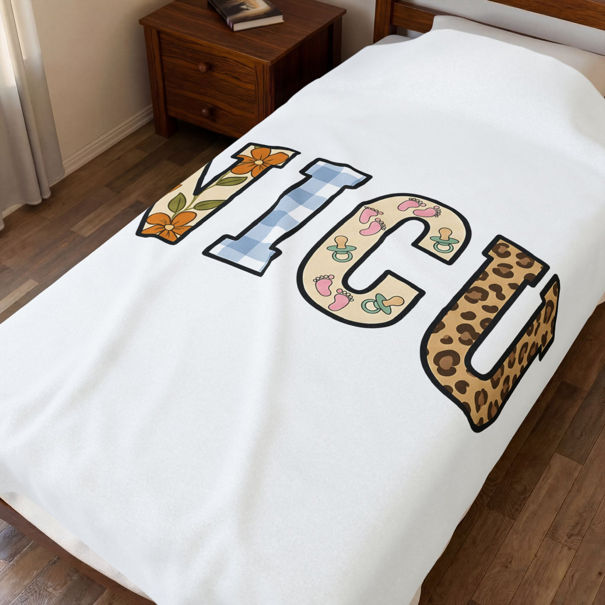 Nicu Letters Pattern Blanket Nurses Baby Gift Women Playful Blanket Neon Letters Blanket Nurse Practitioner Enthusiast Whimsical Blanket Infant