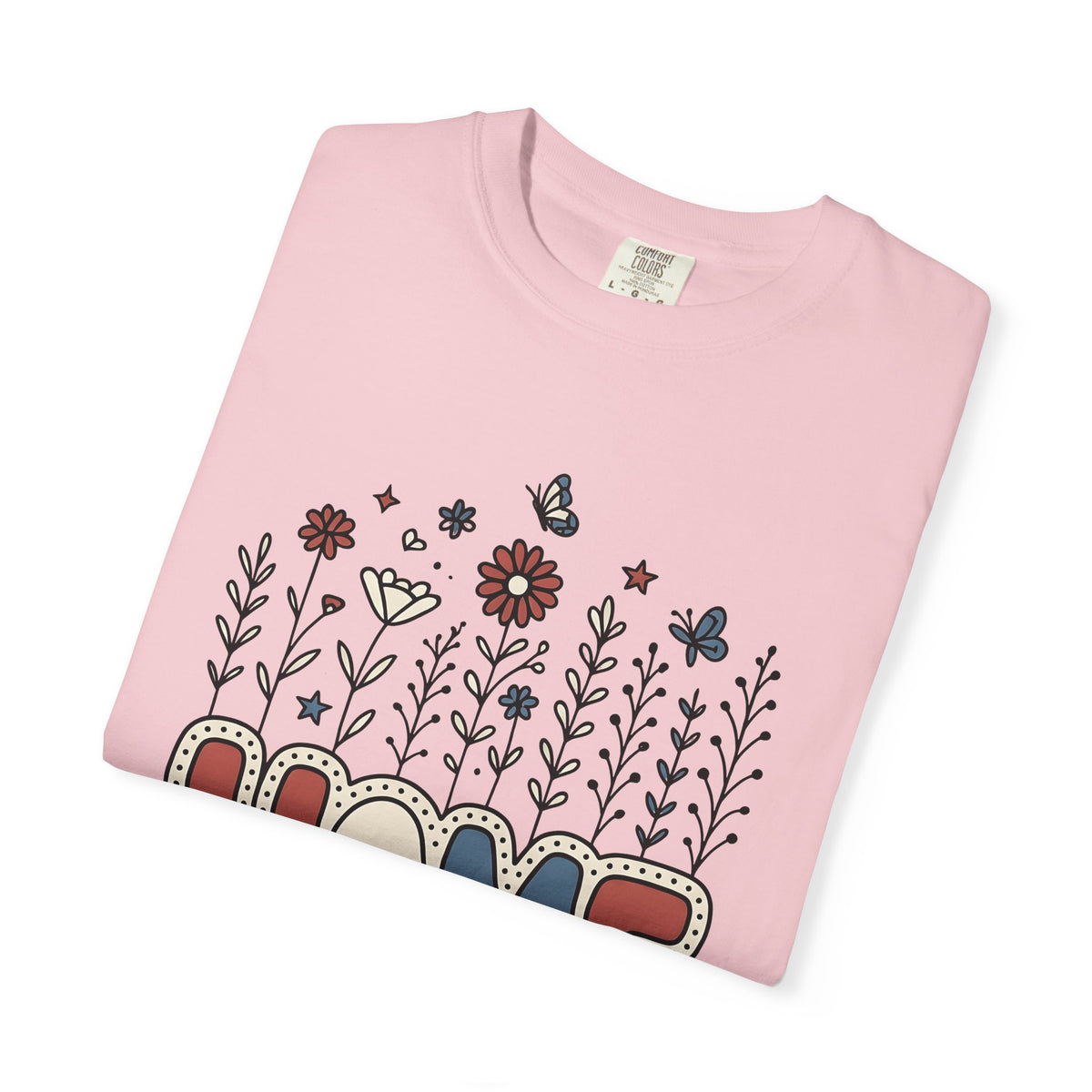 Floral Home Graphic T-Shirt America Patriotic Gift Women Boho T-Shirt Home Decor T-Shirt American Fan Bohemian T-Shirt Star Graphic Retro Butterfly