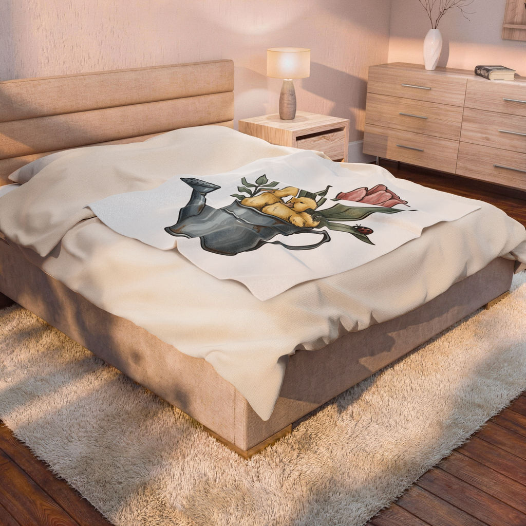 Baby Ducks Watering Pot Blanket Easter Garden Gift Women Sketch Blanket Duckling Blanket Spring Fan Doodle Blanket Gardening Graphic Retro Flower