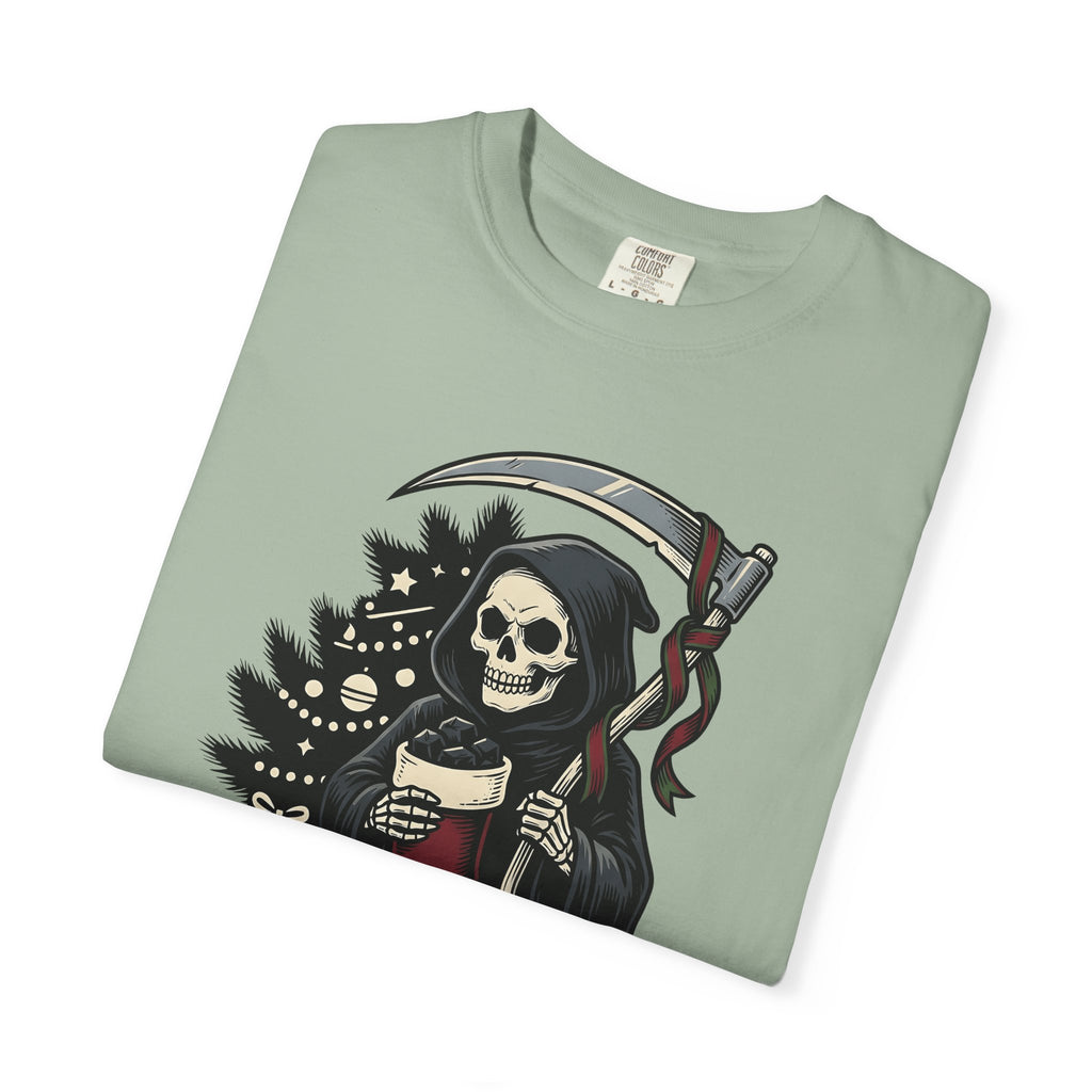 Death Figure T-Shirt Christmas Dark Gift Women Distressed T-Shirt Grim Reaper T-Shirt Xmas Fan Gothic T-Shirt Macabre Graphic