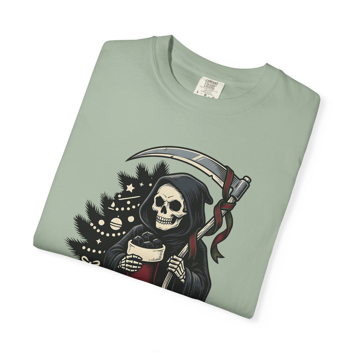 Death Figure T-Shirt Christmas Dark Gift Women Distressed T-Shirt Grim Reaper T-Shirt Xmas Fan Gothic T-Shirt Macabre Graphic