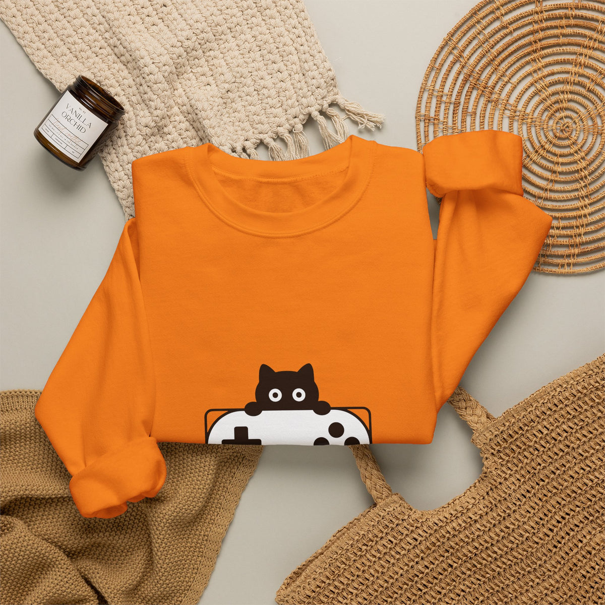 Cat Game Controller Sweatshirt Cat Gaming Gift Women Minimalist Sweatshirt Gamepad Sweatshirt Feline Fan Gamer Graphic Gamer Design Modern Video Game