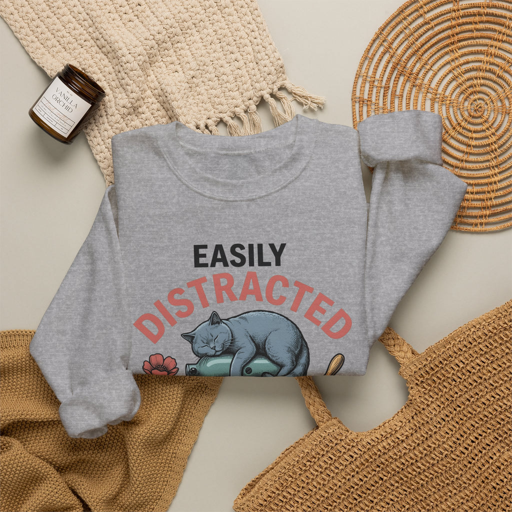 Cat Blender Sweatshirt Cat Dessert Gift Women Retro Sweatshirt Blender Sweatshirt Cat Fan Vintage Sweatshirt Pastry Graphic Sketch Blossoms Sweatshirt