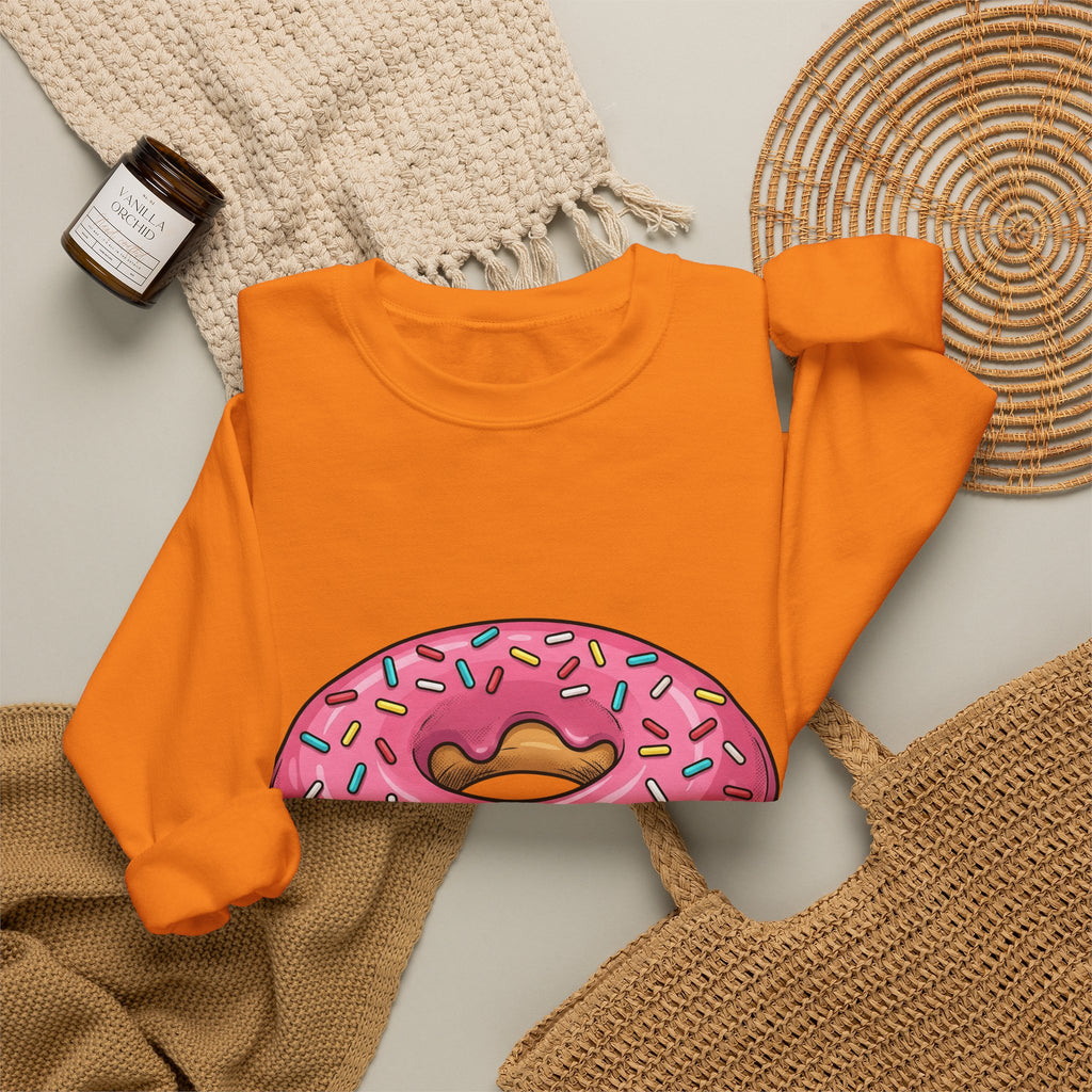 Donut Image Sweatshirt Desserts Cuisine Gift Women Comic Sweatshirt Doughnut Sweatshirt Pastry Fan Cartoon Sweatshirt Food Graphic Modern Nonpareils Sweatshirt